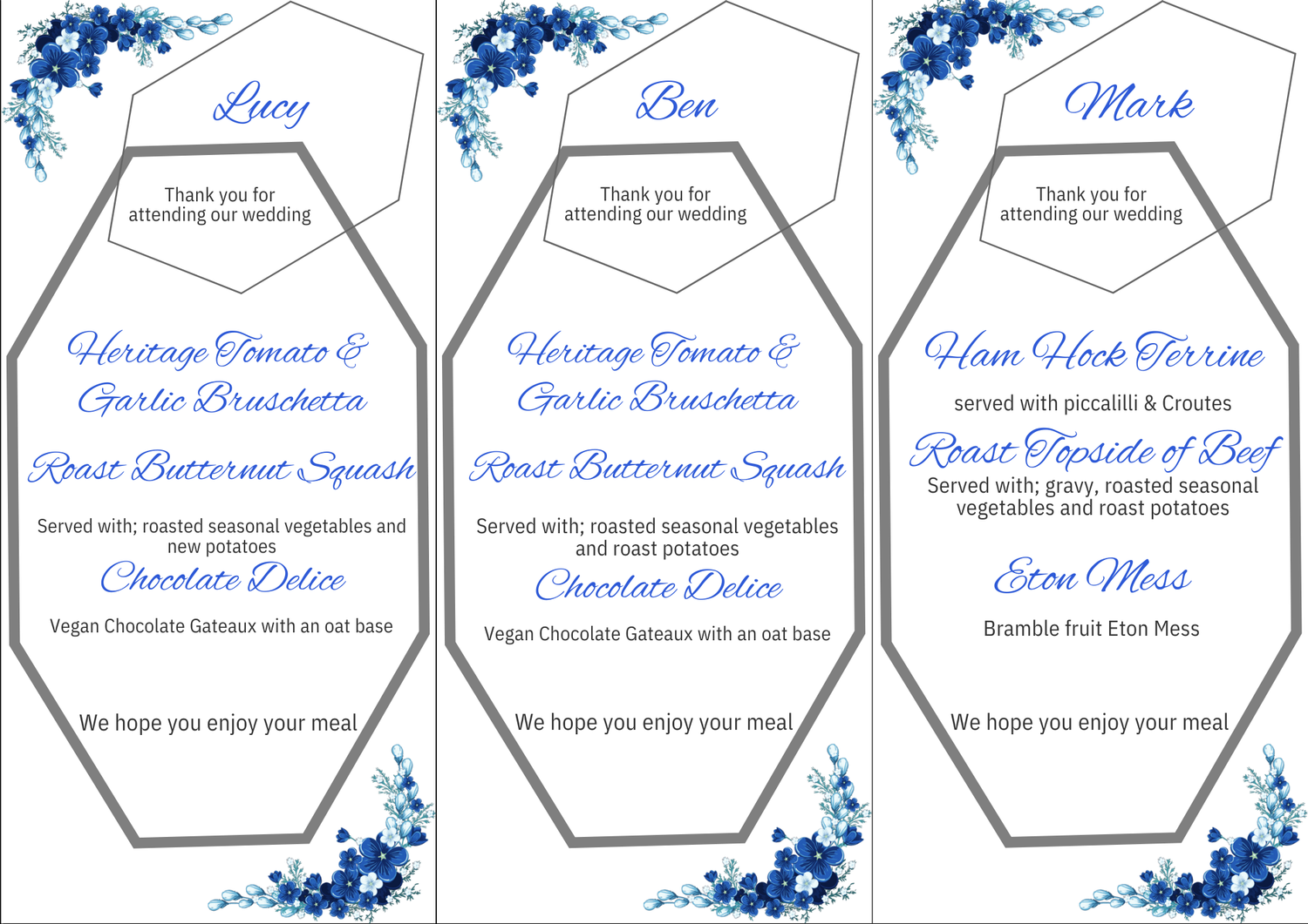 Wedding Place Names or Menus