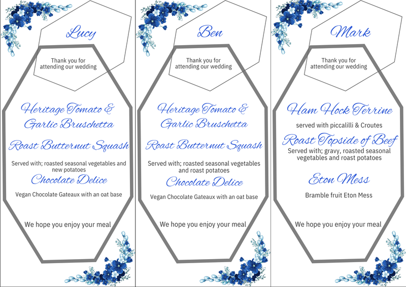 Wedding Place Names or Menus