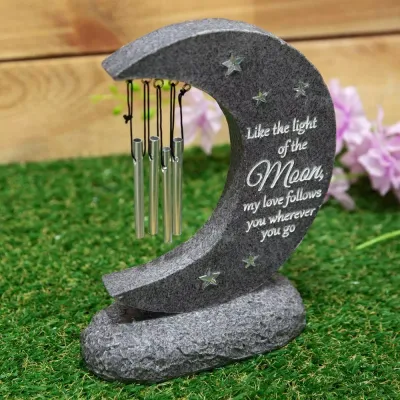 Graveside Stone Moon Wind Chime, Thoughts of You Memorial Plaque, Grave Ornament Graveside Stone Moon Wind Chime, Thoughts of You Memorial Plaque, Grave Ornament