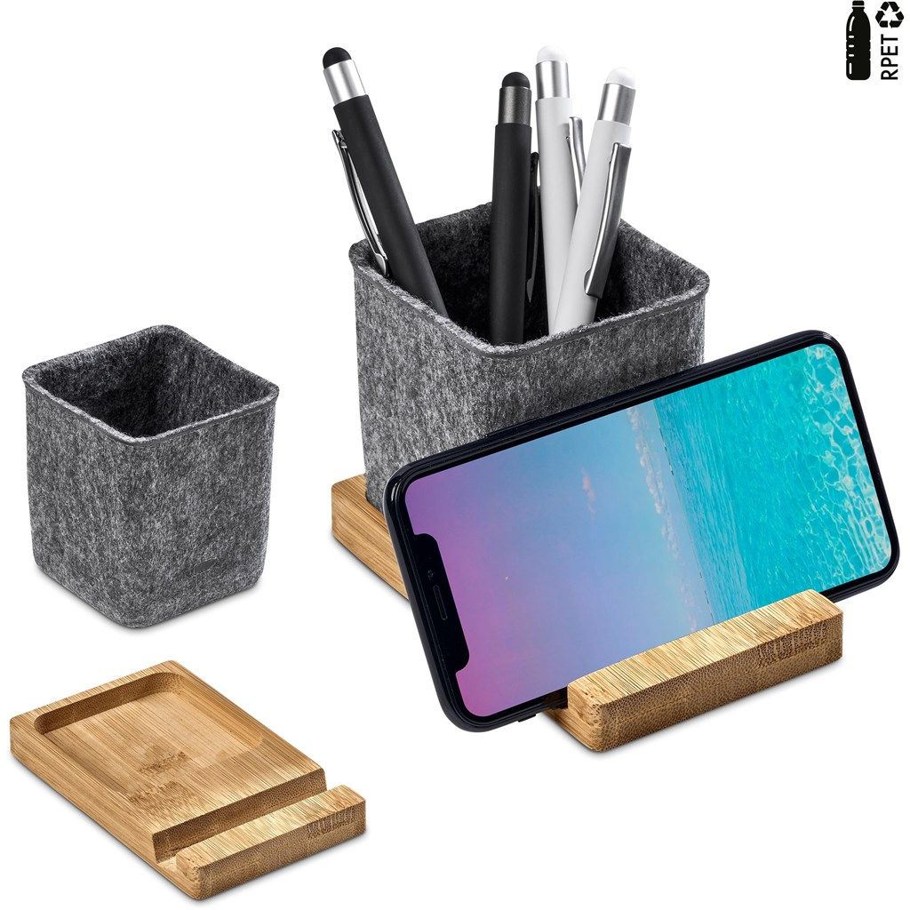 Okiyo Kyadi Recycled PET &amp; Bamboo Desk Caddy Phone Stand