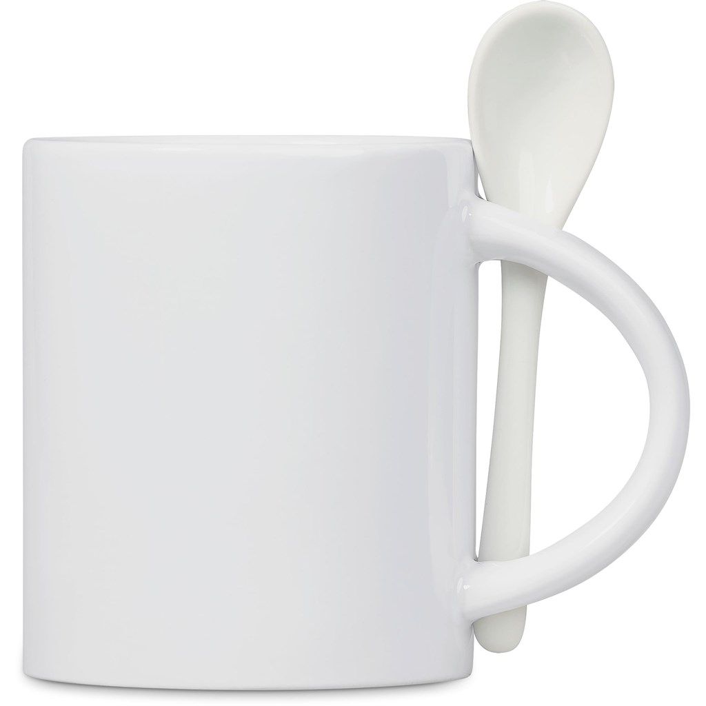 Eden Sublimation Ceramic Coffee Mug &amp; Spoon Set - 320ml