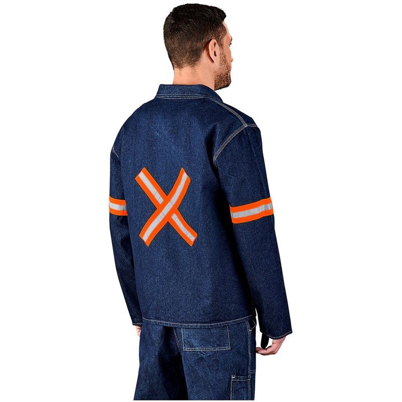Cast Premium 100% Cotton Denim Jacket - Reflective Arms &amp; Back - Orange Tape