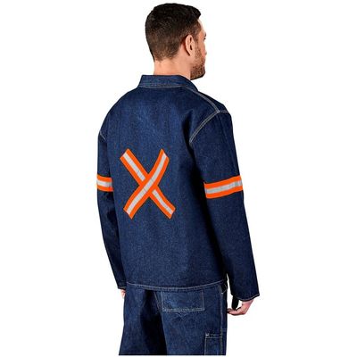Cast Premium 100% Cotton Denim Jacket - Reflective Arms &amp; Back - Orange Tape