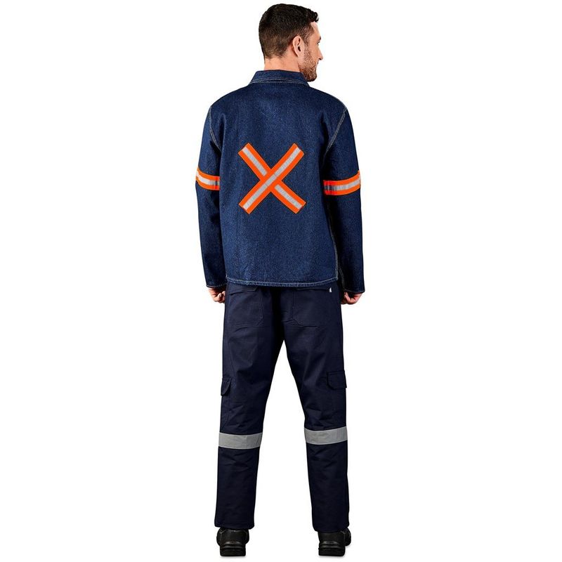 Cast Premium 100% Cotton Denim Jacket - Reflective Arms &amp; Back - Orange Tape