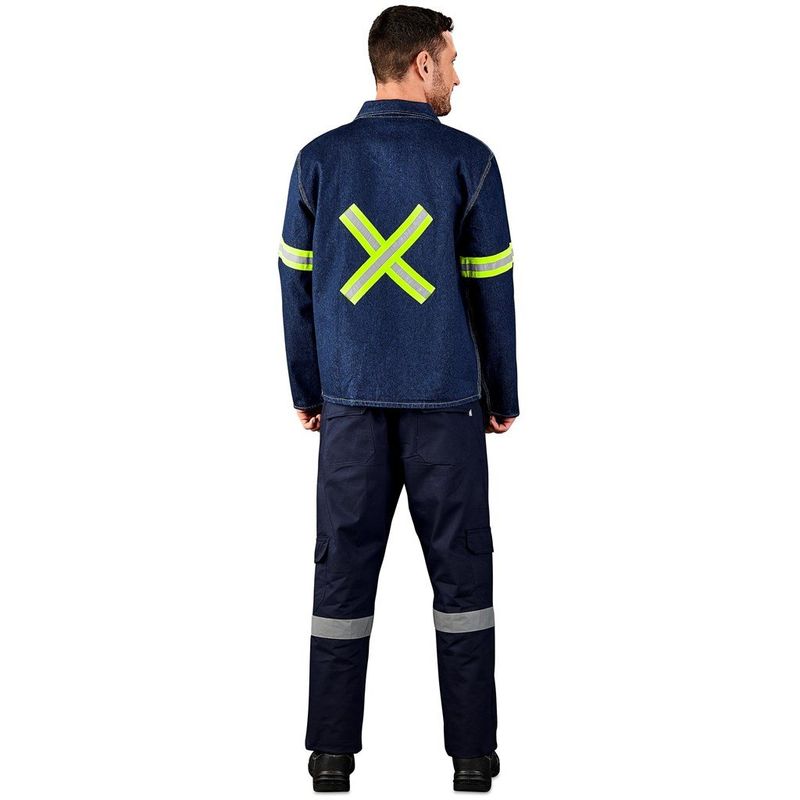 Cast Premium 100% Cotton Denim Jacket - Reflective Arms &amp; Back - Yellow Tape