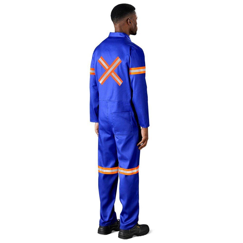 Safety Polycotton Boiler Suit - Reflective Arms Legs &amp; Back - Orange Tape
