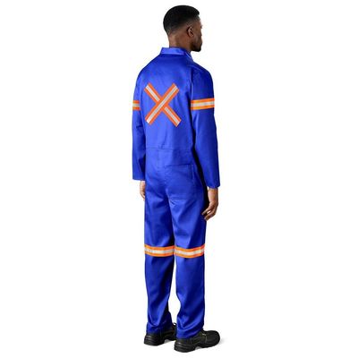 Safety Polycotton Boiler Suit - Reflective Arms Legs &amp; Back - Orange Tape