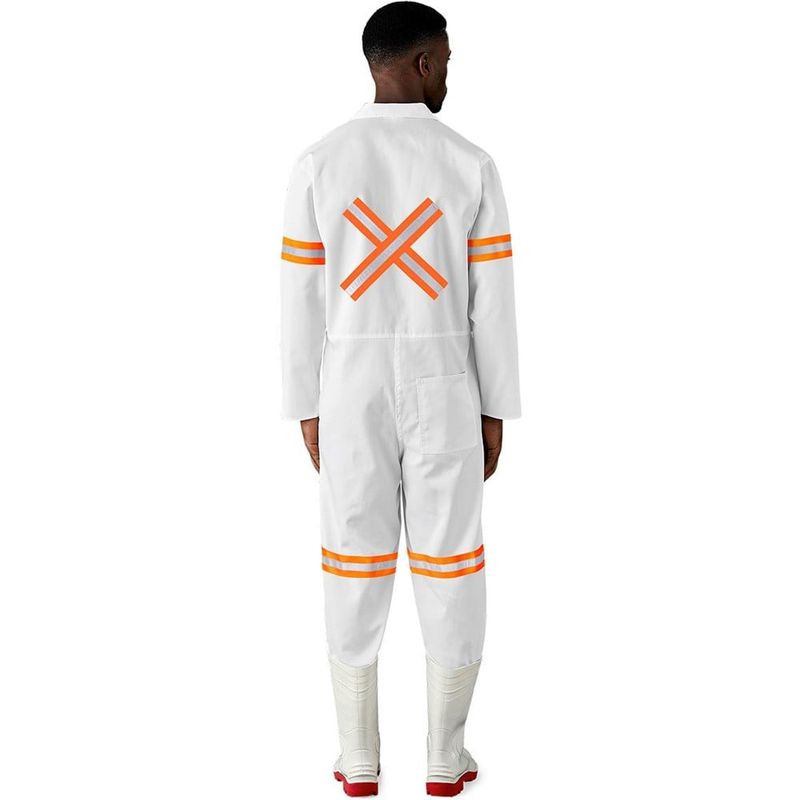 Safety Polycotton Boiler Suit - Reflective Arms Legs &amp; Back - Orange Tape