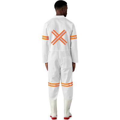 Safety Polycotton Boiler Suit - Reflective Arms Legs &amp; Back - Orange Tape