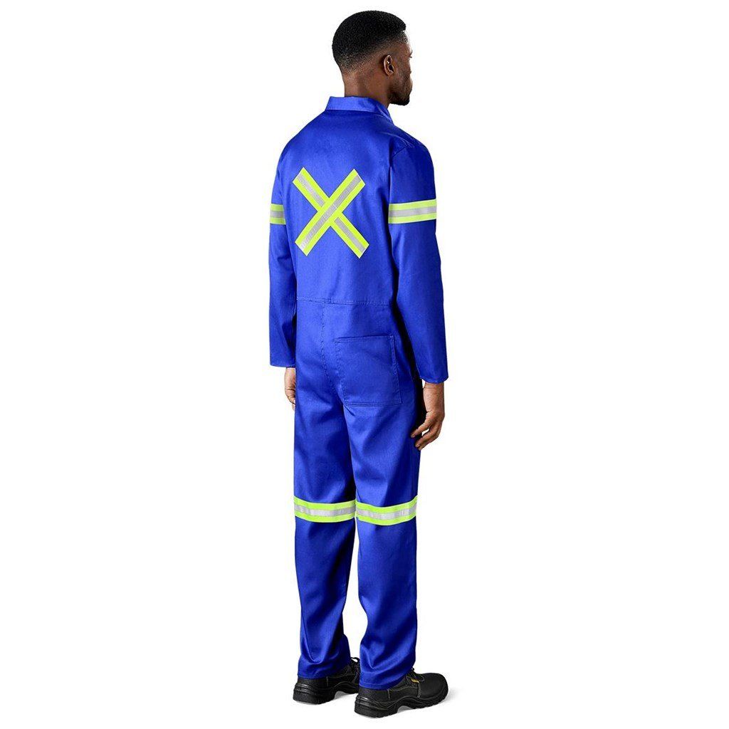 Safety Polycotton Boiler Suit - Reflective Arms Legs &amp; Back - Yellow Tape