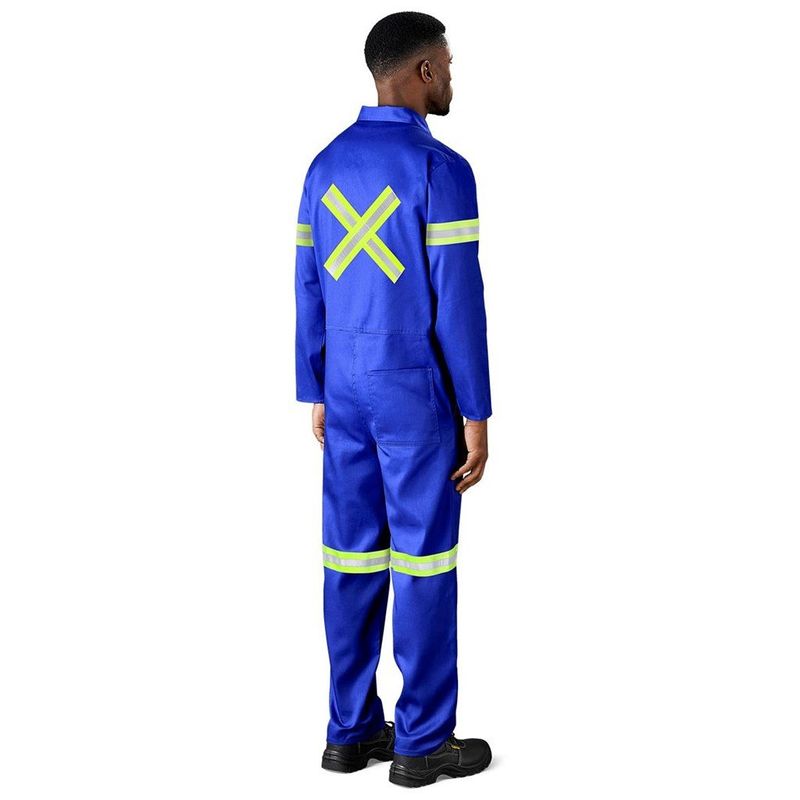 Safety Polycotton Boiler Suit - Reflective Arms Legs &amp; Back - Yellow Tape