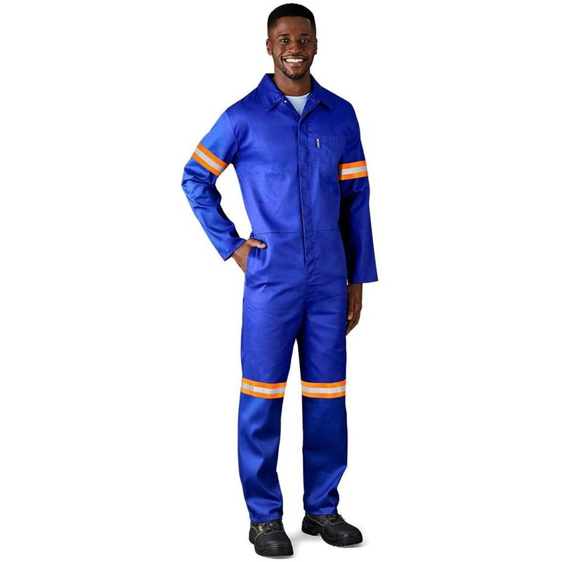 Safety Polycotton Boiler Suit - Reflective Arms &amp; Legs - Orange Tape
