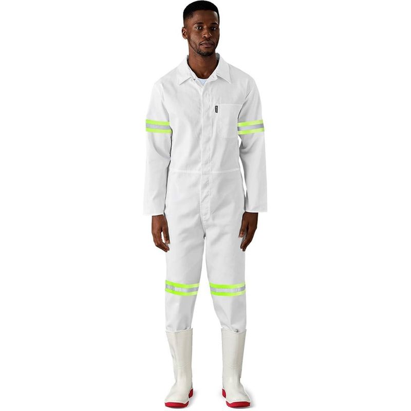 Safety Polycotton Boiler Suit - Reflective Arms &amp; Legs - Yellow Tape