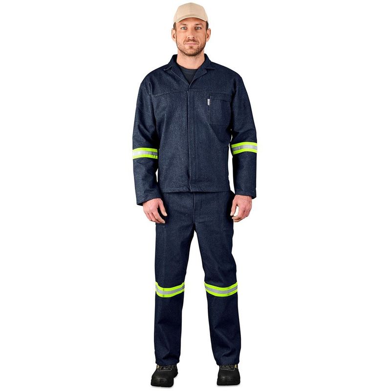 Vintage 100% Cotton Denim Conti Suit - Reflective Arms, Legs &amp; Back - Yellow Tape