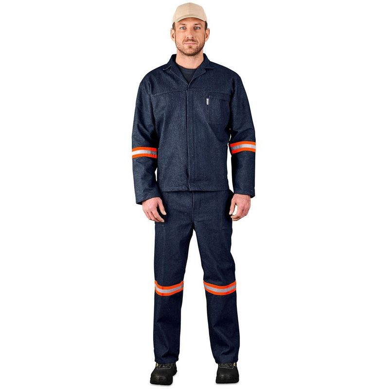 Vintage 100% Cotton Denim Conti Suit - Reflective Arms &amp; Legs - Orange Tape