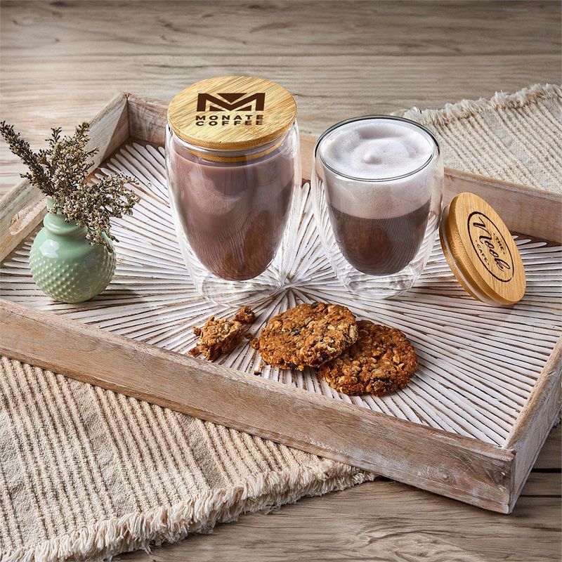 Okiyo Moco Glass &amp; Bamboo Double-Wall Cup - 350ml