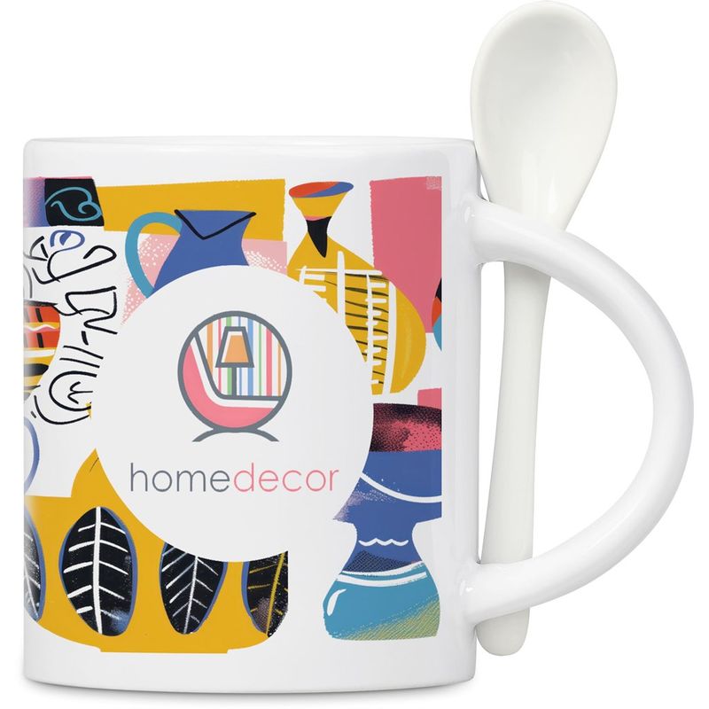 Eden Sublimation Ceramic Coffee Mug &amp; Spoon Set - 320ml