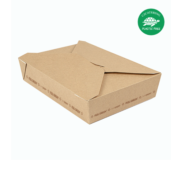 CAIXA TAKE AWAY SEM PLÁSTICO, 1470 ML. Em cartão micro-canelado