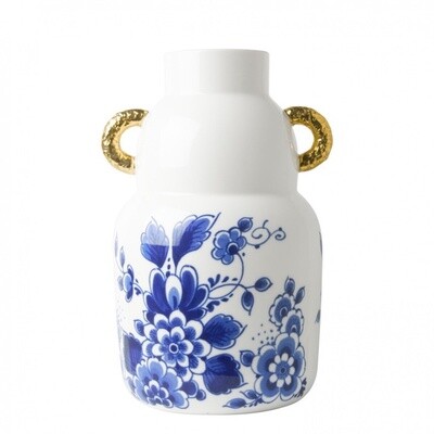 Delfts Blauw Vaas Gouden Oor Laag