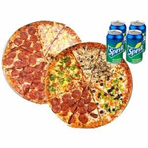 2 LARGE PIZZAS - (3 Toppings each)