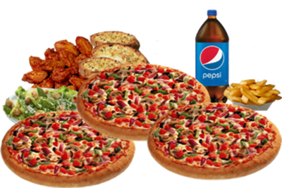 3 LARGE PIZZAS – (3 Toppings each)