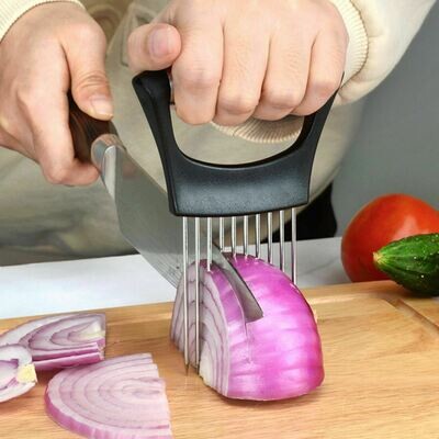 Stainless Steel Onion Holder Slicer Vegetable Tools Tomato Cutter Kitchen Gadget Steel Onion Needle With Cutting Safe Aid Holder Easy Slicer Cutter Tomato Safe Fork Handheld Vegetable Knife Kitchen