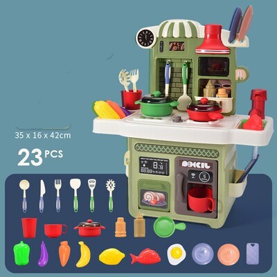 Color: Green in, Size: M - Children's Play House Tableware Table Light and Music Loop Water Cooking Girl Simulation Kitchen Toy Set