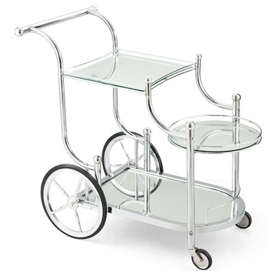 Kitchen Rolling Bar Cart with Tempered Glass Suitable for Restaurant and Hotel - Color: White