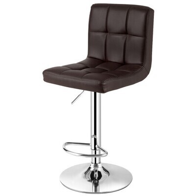 Adjustable Swivel Bar Stool with PU Leather-Brown - Color: Brown