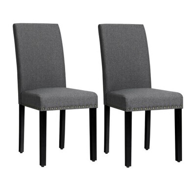 Set of 2 Fabric Upholstered Dining Chairs with Nailhead-Gray - Color: Gray