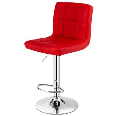 Adjustable Swivel Bar Stool with PU Leather-Red - Color: Red