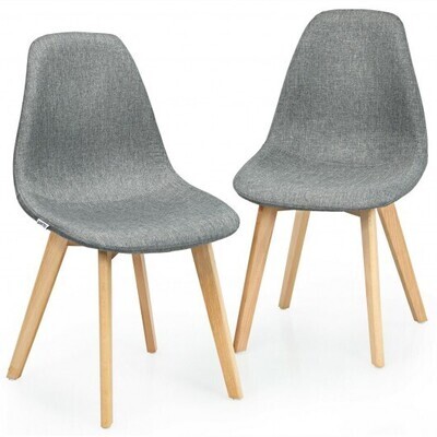 2 Pieces Modern Dining Chair Set with Wood Legs and Fabric Cushion Seat - Color: Gray
