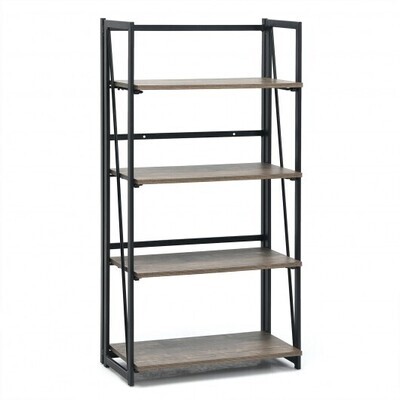 4-Tier Folding Bookshelf No-Assembly Industrial Bookcase Display Shelves - Color: Black