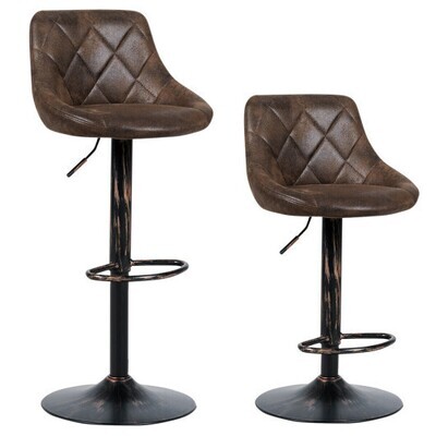 Set of 2 Adjustable Bar Stools with Backrest and Footrest - Color: Dark Brown