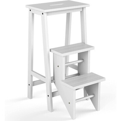 3 Tier Step Stool 3 in 1 Folding Ladder Bench-White - Color: White