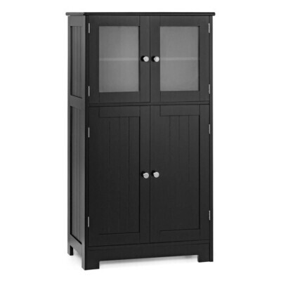 Bathroom Floor Storage Locker Kitchen Cabinet with Doors and Adjustable Shelf-Black - Color: Black