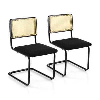 2 Pieces Mid-Century Modern Dining Chair with Cantilever Design-Black - Color: Black