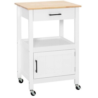 Kitchen Island with Storage Drawer and 3 Hooks-White - Color: White