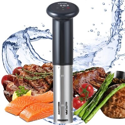 VEVOR Sous Vide Machine, 1200W Sous Vide Cooker, 86-203 ?&deg;F Immersion Circulator, Temperature and Time Digital Display Control, IPX7 Waterproof, Fast Heating, Low Noise, Precision Cooking