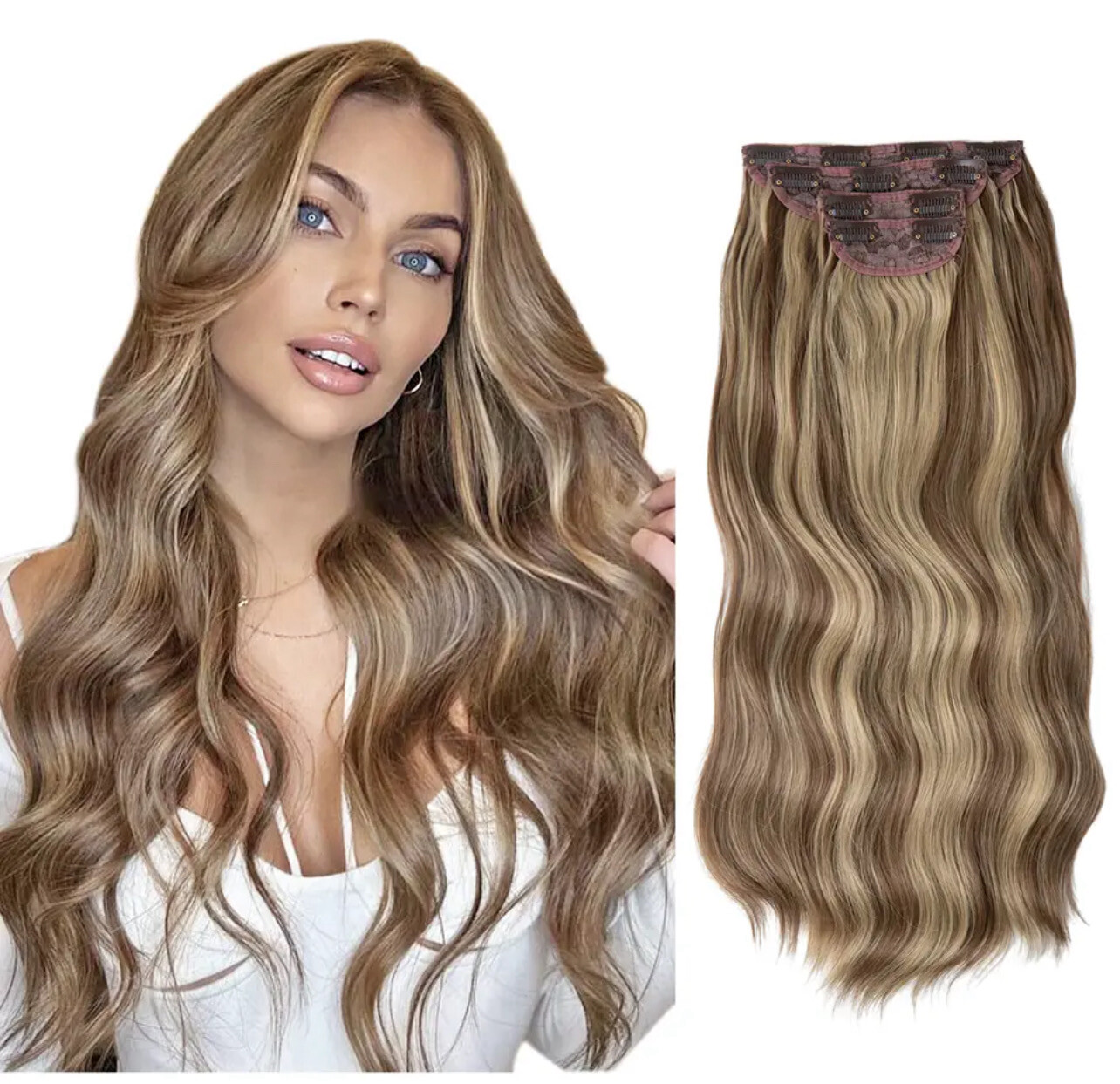 4pcs/set Synthetic Long Wavy Clip In Hair Extensions 22