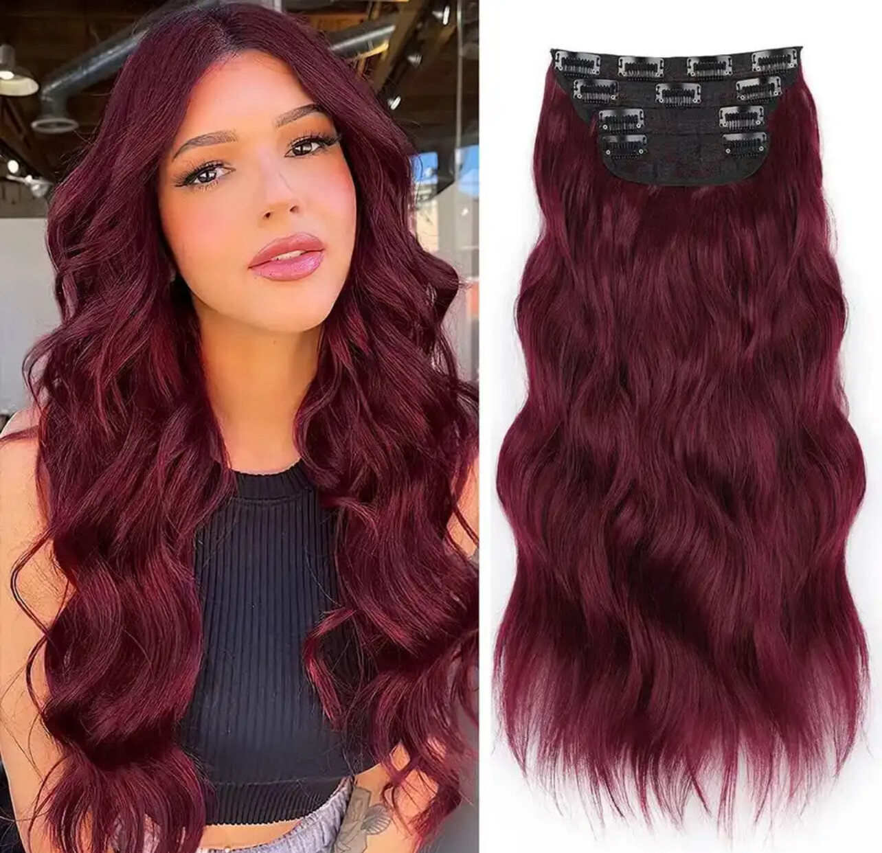 Clip In Hair Extension Red Burg 4pcs Set