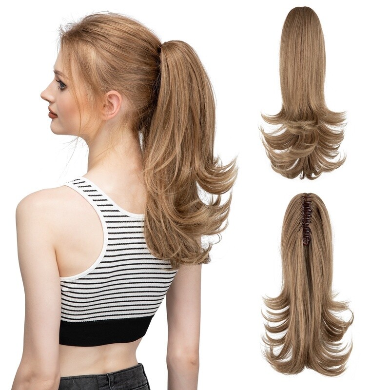 Gold Naturel Curly Wavy PonyTail Wavy Hair Extension- Heat Resistant-removable Claw