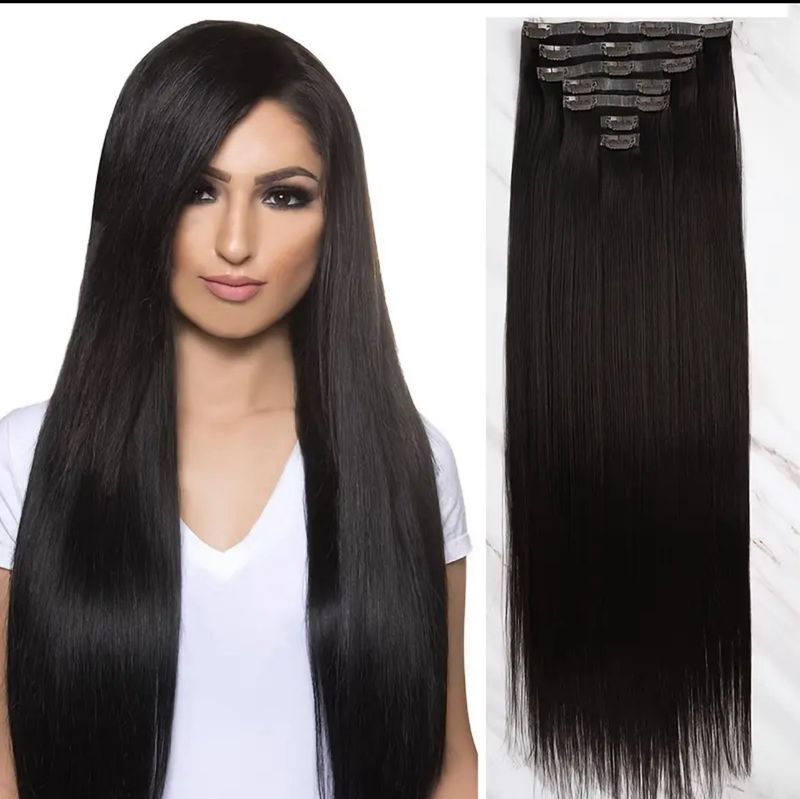 Women&#39;s Clip-in Hair Extensions - 7 Piece Set, Synthetic Fiber