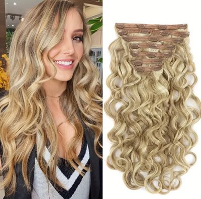 Wavy Clip-In Hair Extensions, Tangle-Free 7-Piece Set, 50.8 cm, 140g, Premium Soft Fiber.