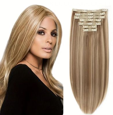 Luxurious 20-Inch Clip-In Hair Extensions for Women - Soft, High-Quality Synthetic Fiber, 7pcs Set