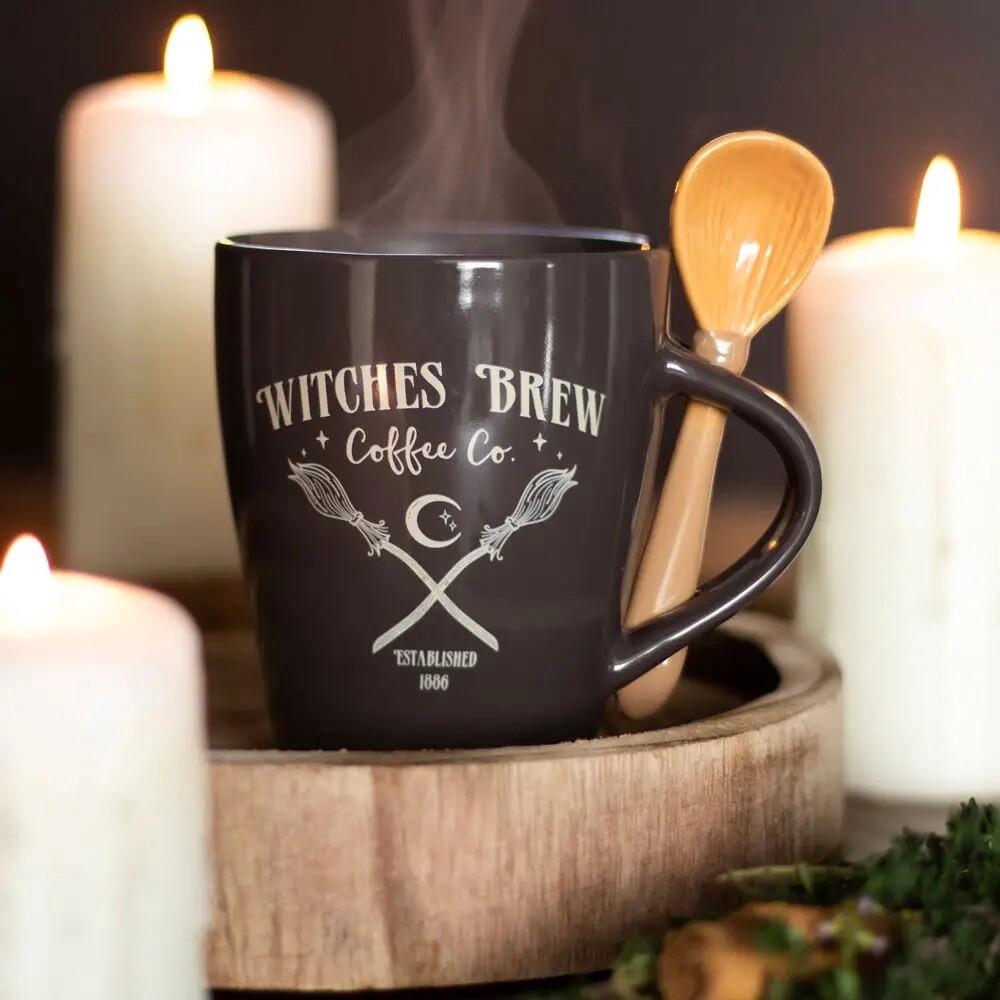 Witches Brew Mug &amp; Spoon set -Wood