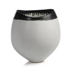 Trento White Eclipse Vase with Black Volcanic Rim - Large