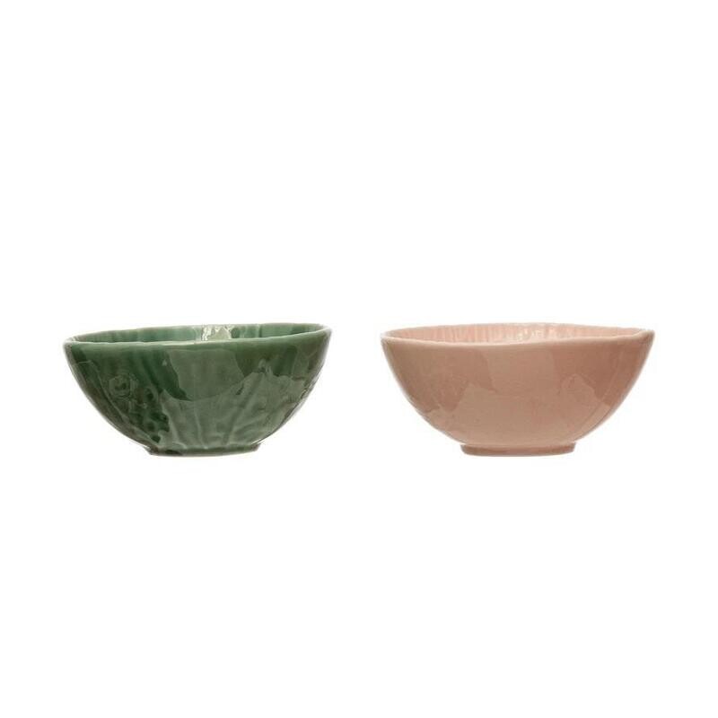 Hand-Painted Embossed Stoneware Cabbage Bowl