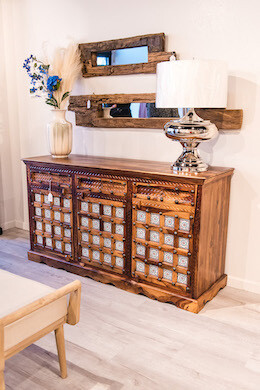 Sideboard with hand painted ceramic tile inlay