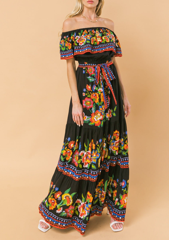 Black Print Maxi Dress